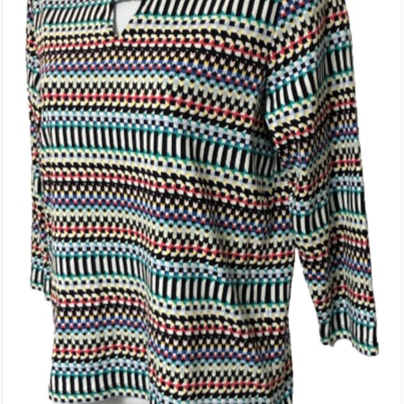 Rafaella Ladies Small Multicolor 3/4 Sleeve round Keyhole neck Blouse - Picture 2 of 14